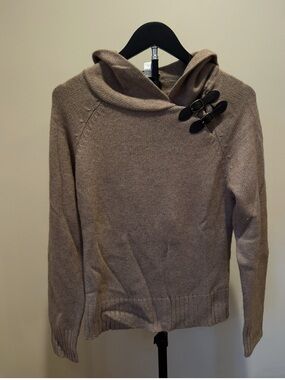 Talbots Taupe Hooded Sweater with Black Toggle Accents